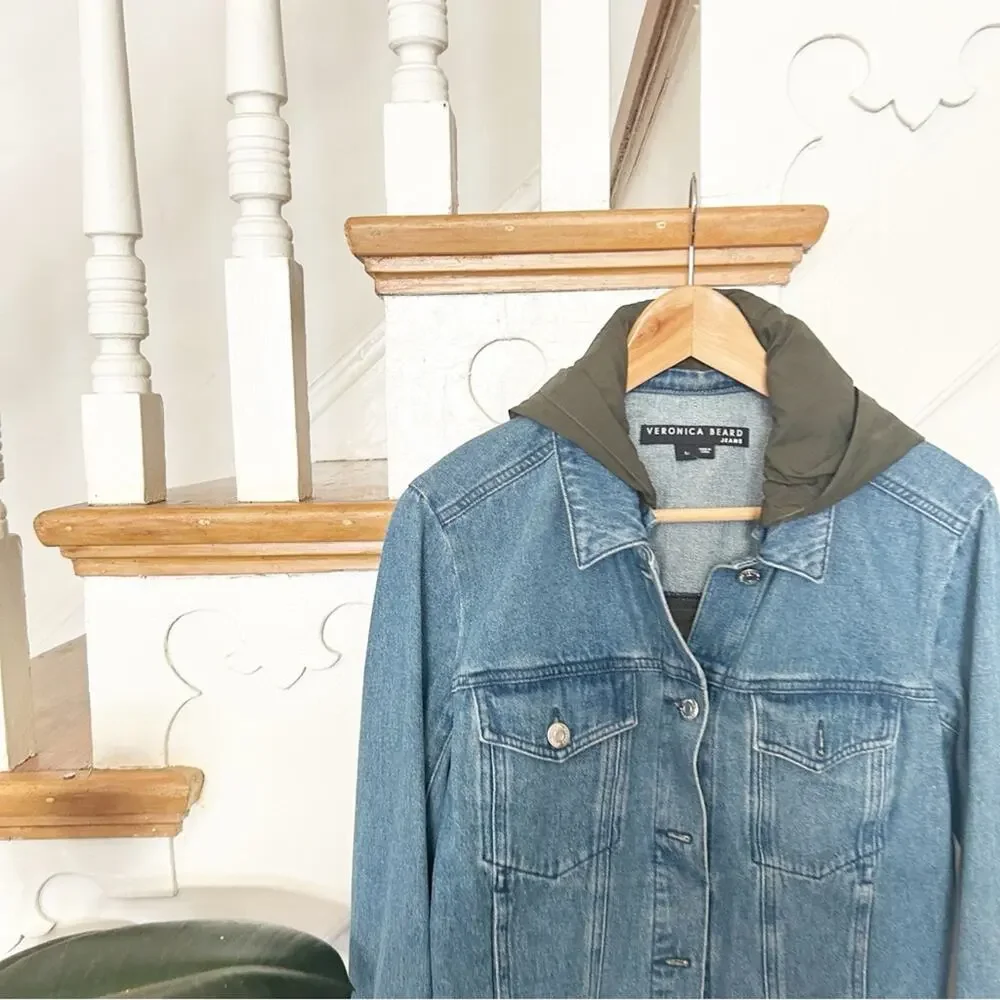 Veronica Beard Shani Jacket Denim Twill Hooded High-Low Hem Blue Cotton Size M - Picture 3 of 8